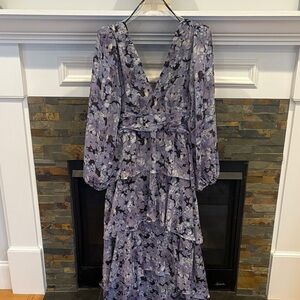 Astr Long Sleeve Floral Dress in Lavender and Black